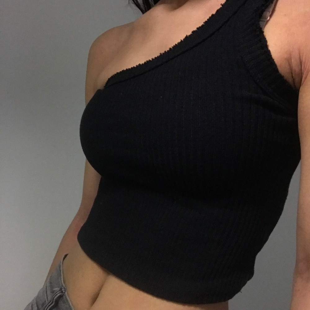 Black Ribbed One-shoulder Cropped Tank [Urban Outfitters]